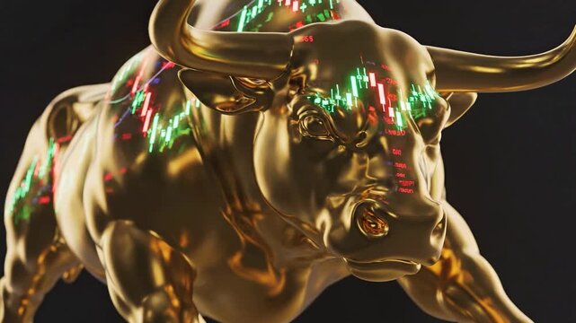 Golden bull sculpture symbolizing a bull market for finance  