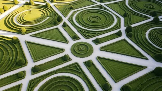 Intricate Garden Design with Geometric Shapes and Patterns Lush Green Hedges