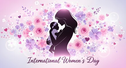 International women's day celebration with mother and child silhouette