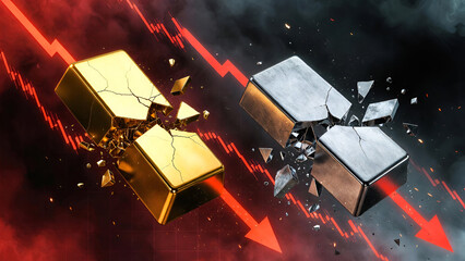 Obraz na płótnie Canvas gold and silver market crash 