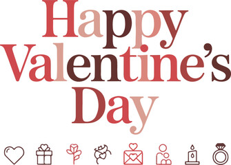 Happy Valentine&rsquo;s Day typography with matching line icon set