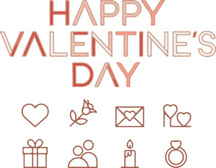 Happy Valentine&rsquo;s Day typography with matching line icon set