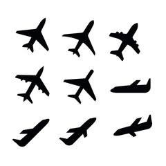 Aviation Icons Set Aircraft Travel and Flight Vector Silhouettes