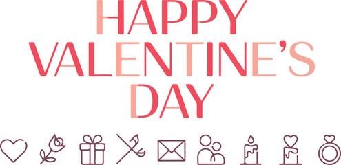 Happy Valentine&rsquo;s Day typography with matching line icon set