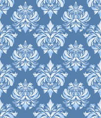 Obraz premium Damask seamless pattern with blue floral elements, vintage design, vector illustration for textile, wall paper, bedding, curtain, cushion cover, rug, upholstery fabric, scarf, fashion, Baroque style