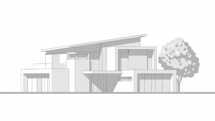 Modern house design with tree in front