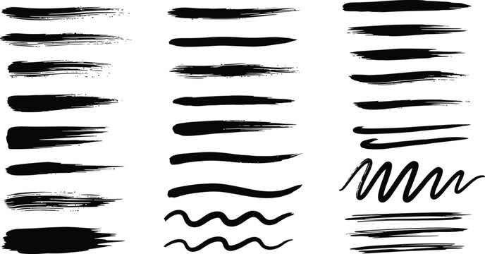 Black ink brush strokes and lines on white background