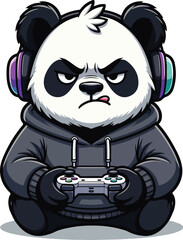 panda bear with a head phone and joystic