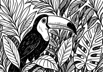 Fototapeta premium Toucan hand drawn simple sketch vector illustration