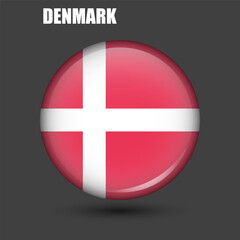 Obraz premium The national flag of Denmark is round.Vector.Round 3d flag icon with high detail.Spherical illustration of the flag.
