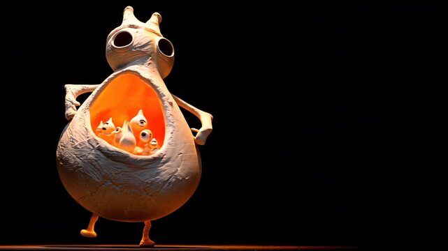 Colorful Theater Puppet Creature: Abstract Character Animation in Whimsical Performing Arts Style with Exaggerated Features