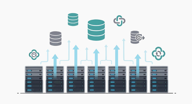 Data storage and cloud computing integration illustrating modern server infrastructure and digital information transfer