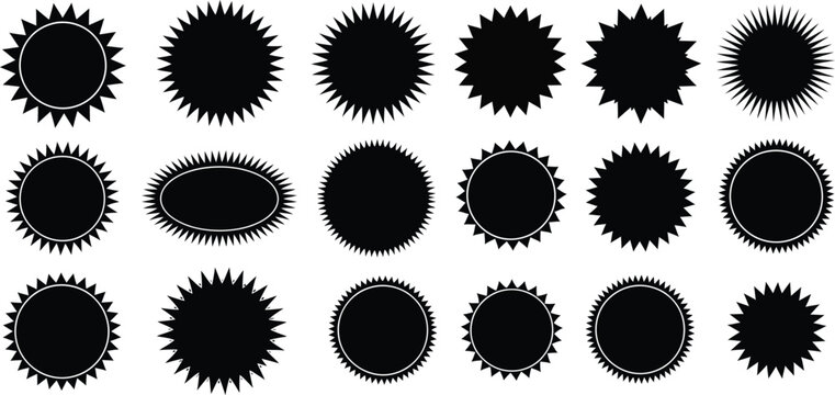 Collection of black starburst shapes and sunburst white