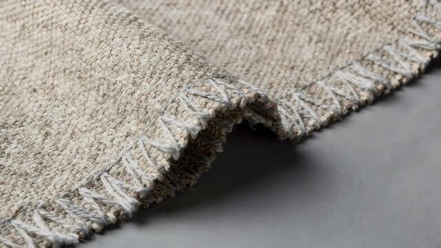 Medium shot of tuck selvage edge on broadwoven fabric highlighting intricate weaving and durable finish for quality textile production.