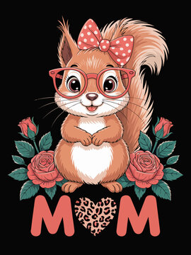 An adorable squirrel is wearing red glasses and a polka dot bow
