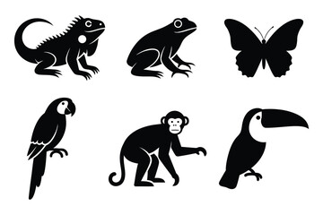 Obraz premium Silhouettes of exotic animals and insects in black