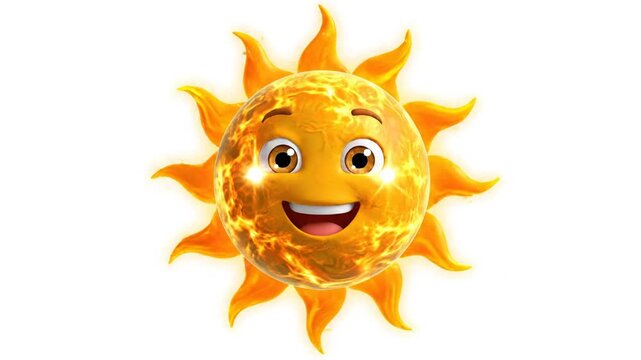 Animated Sunshine: Delightful Cartoon Sun with a Big Smile in Various Poses on a White Background