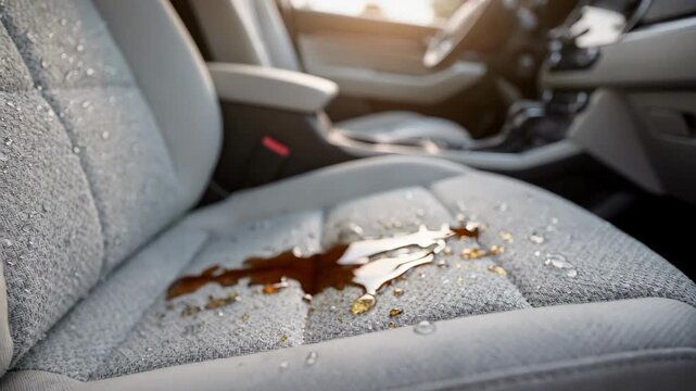 Medium shot of a vehicles interior highlighting stainresistant seat covers coated with invisible protective layers effectively repelling liquids and maintaining a clean appearance.