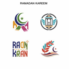 Obraz premium Ramadan Kareem Islamic Symbols set, Moon, Lantern, Crescent, Star