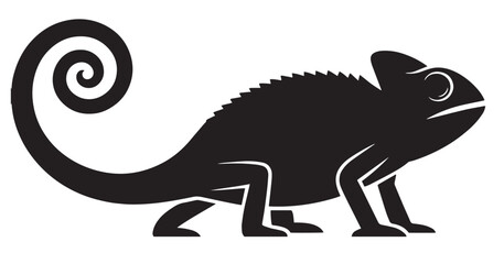 Black silhouette of a chameleon perched on a branch Victor Art Illustration © MdRaihan