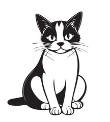 Obraz premium Cute cat vector art illustration black and white silhouette Illustration