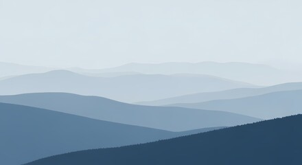 Obraz premium Layered mountain ranges under a hazy sky, creating a serene and misty landscape