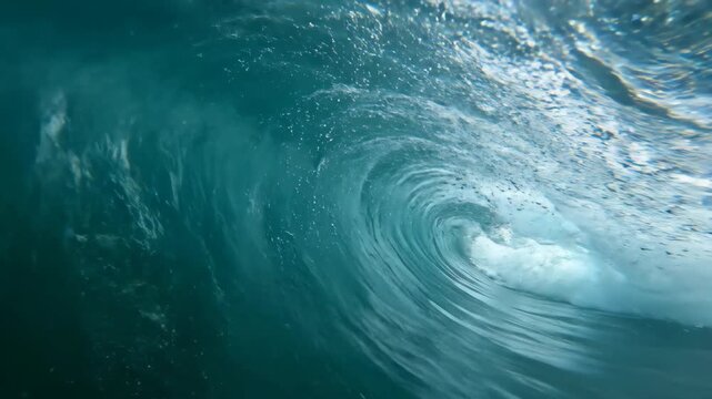 Aerial View of a Wave Curling and Breaking in the Ocean.