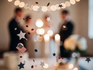 Twinkling Lights and Patriotic Confetti Adorn a Joyful Celebration Scene