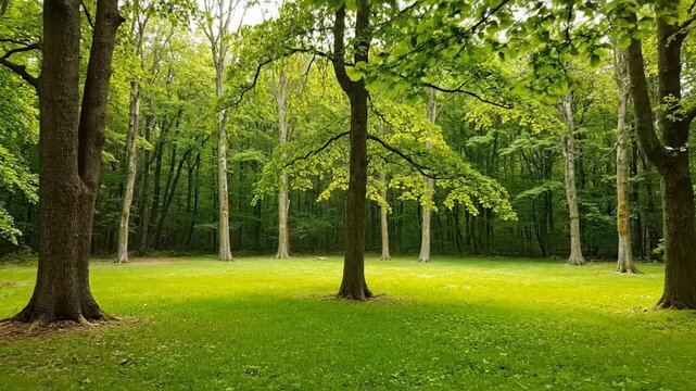 Serene Forest Glade With Lush Green Trees and Grass.