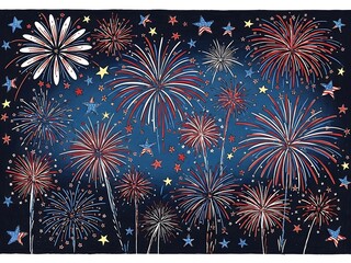 Dazzling Fireworks Exploding in a Vibrant Night Sky with Sparkling Stars, a Grand Celebration of Light