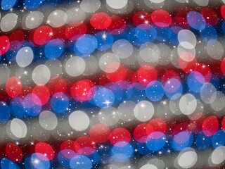 Vibrant Red, White, and Blue Bokeh Lights Create a Twinkling Abstract Background with Glitter Effect