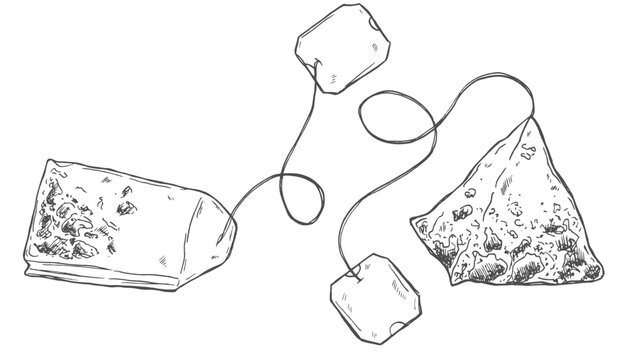 tea bag doodle hand drawn icon. Outline drawing tea bag line clipart symbol. Vector illustration