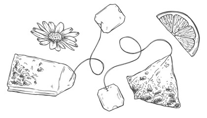 tea bag doodle hand drawn icon. Outline drawing tea bag line clipart symbol. Vector illustration