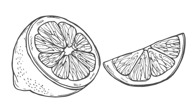 Fruit piece lemon slice tea ingredient isolated sketch vector food growing agriculture market garden