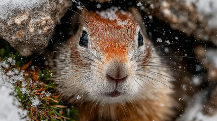 Groundhog Day. The groundhog sticks out of his hole.