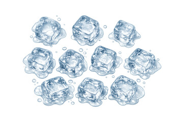 Obraz premium Ice cubes melting in cool blue water drops providing cold refreshment with a transparent background