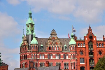 Fototapeta premium Hamburg city, Germany - Speicherstadt (Warehouse District). Old harbor warehouse.