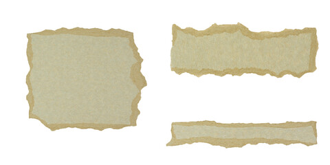 Set of torn brown paper pieces with rough uneven edges