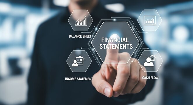 A business person analyzing financial statements on a digital interface