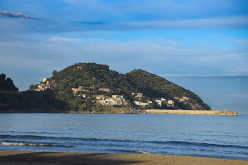 Fototapeta premium Beautiful landscape of Collo beach with mountains and waves in Skikda, Algeria