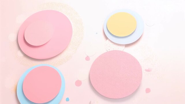Slow camera panning sending pastel cutouts sliding on pink backdrop, revealing large pink disc