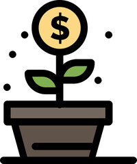 Financial growth concept icon showing a plant with a gold dollar symbol, modern vector style