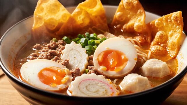 Ramen bowl with egg and meat.