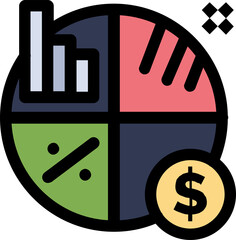 Abstract business growth and finance management illustration, data visualization charts, colorful segmented circle, flat design vector, corporate branding style