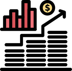Business profit concept shown through a rising bar chart and money stacks