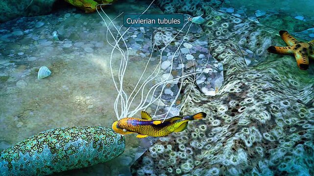 Cuvierian tubules in sea cucumbers are sticky defensive threads expelled to deter predators.
