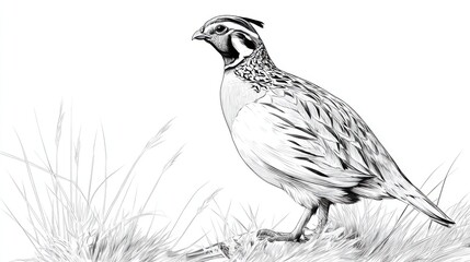 Fototapeta premium Detailed Illustration of a Quail Bird in Natural Habitat Setting