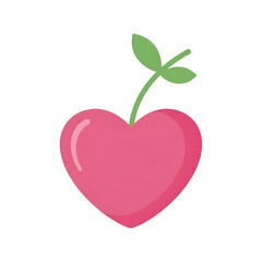 Fototapeta premium Image of a heart-shaped cherry with green leaves, symbolizing love and sweetness, set against a simple backdrop.