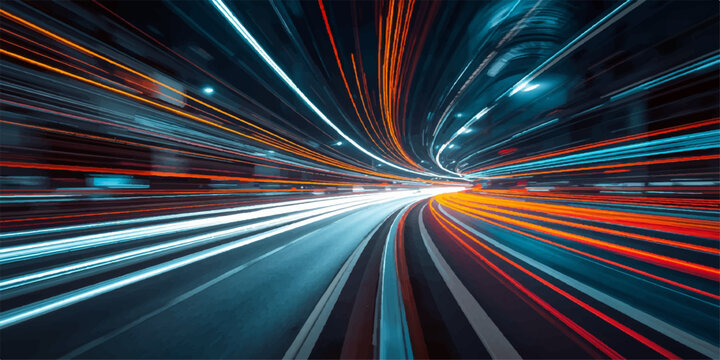 Abstract Speed Motion Blur Background with Fast Light Lines on a Highway at Night