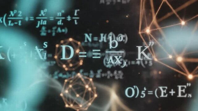 Abstract Mathematical Equations And Neural Network Visualization.